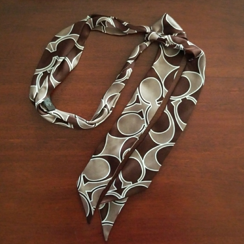 Brown COACH Silk Headband/Scarf